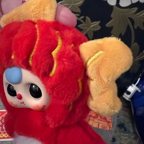 Baby Three Year of the Fish Red and Yellow Plush Key Holder - Picture 7 of 8